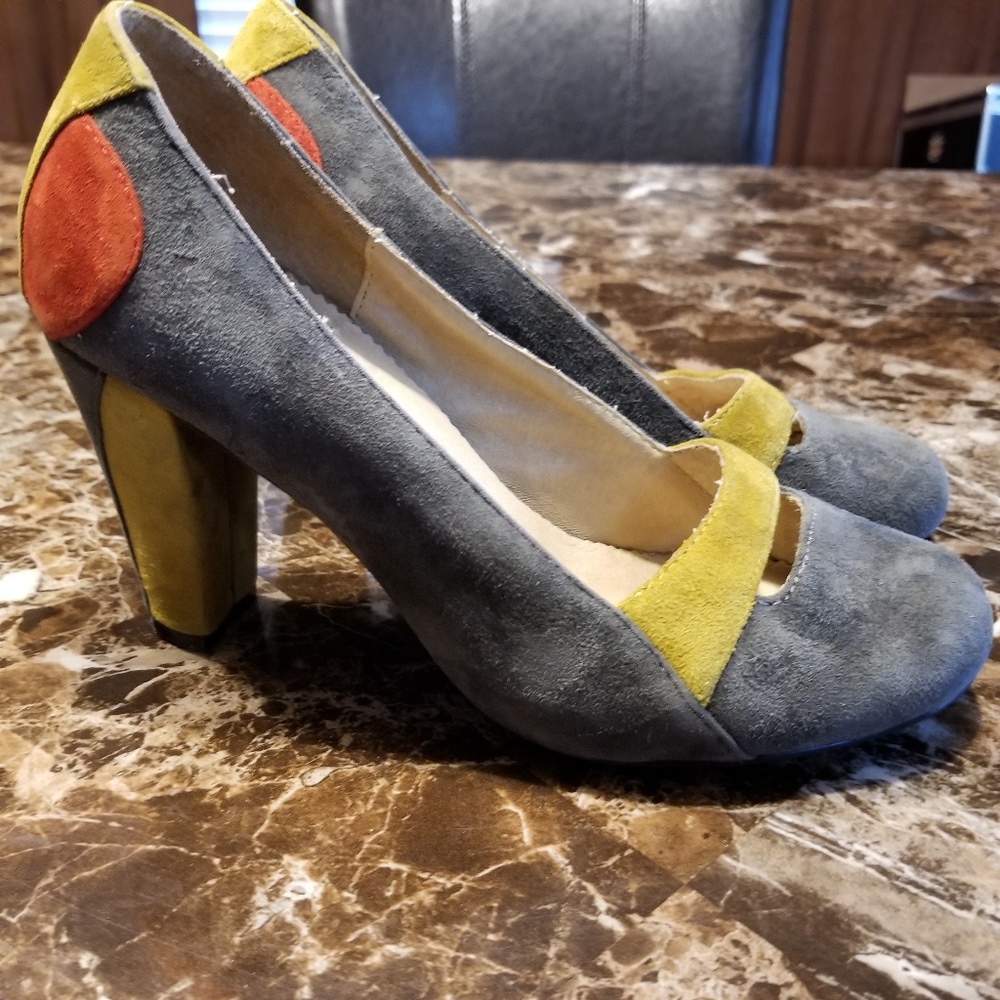 Anthropologie Faryleobin ❤ Color Block Suede Heels